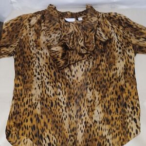 New York & Company Animal Print Ruffle Blouse
